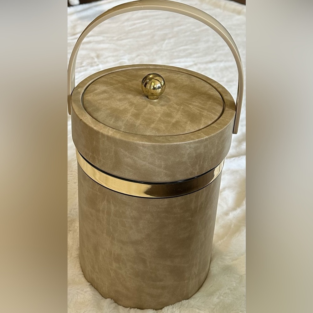Vintage MCM Shelton Ware Gold Faux Suede Look Insulated Ice Bucket 70s 1970s